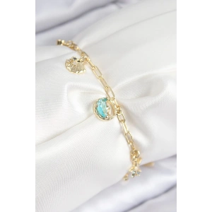 Pirinç Zirkon Taşlı İstiridye Model Gold Renk Kadın Bileklik