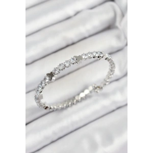 Pirinç Zirkon Taşlı Kalp Model Gümüş Renk Yaylı Kadın Bileklik