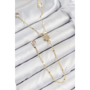 Pirinç Zirkon Taşlı Kutup Yıldızı Model Gold Renk Y Kolye