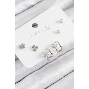 Pirinç Zirkon Taşlı Kutup Yıldızı Model Gümüş Renk 925 Ayar Gümüş Çivi Kadın Küpe Set