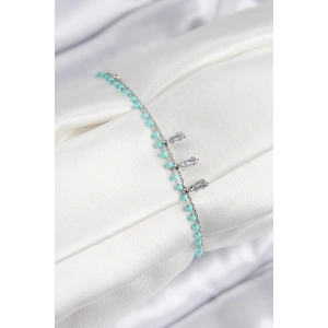Pirinç Zirkon Taşlı Mavi Boncuklu Model Gümüş Renk Kadın Bileklik