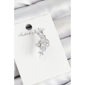 Pirinç Zirkon Taşlı Model Gümüş Renk Sağ Kıkırdak Küpe
