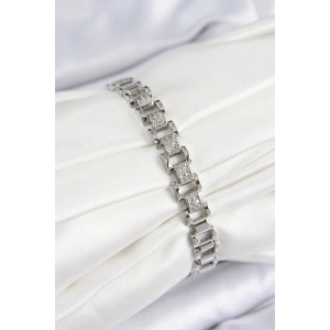 Pirinç Zirkon Taşlı Parçalı Model Gümüş Renk Kadın Bileklik