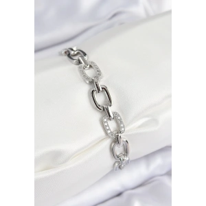 Pirinç Zirkon Taşlı Parçalı Zincir Model Gümüş Renk Kadın Bileklik