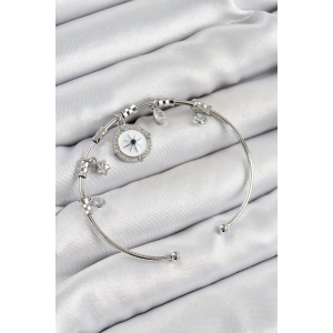 Pirinç Zirkon Taşlı Pusula Model Gümüş Renk Charm Bileklik