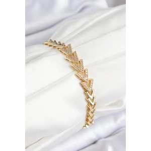 Pirinç Zirkon Taşlı Sıralı Ok Model Gold Renk Kadın Bileklik