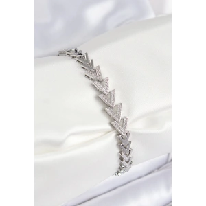Pirinç Zirkon Taşlı Sıralı Ok Model Gümüş Renk Kadın Bileklik