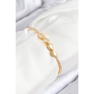 Pirinç Zirkon Taşlı Sonsuzluk Model Gold Renk Asansörlü Kadın Bileklik