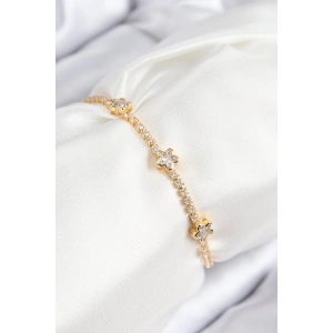 Pirinç Zirkon Taşlı Yıldız Model Gold Renk Asansörlü Kadın Bileklik