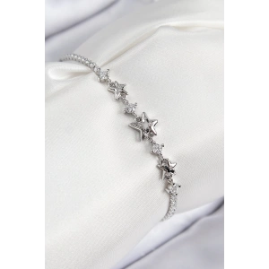 Pirinç Zirkon Taşlı Yıldız Model Gümüş Renk Kadın Bileklik