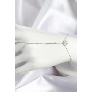 Pirinç Zirkon Taşlı Yonca Model Gümüş Renk Şahmeran