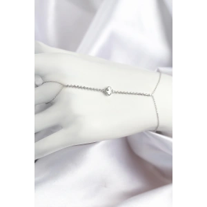 Pirinç Zirkon Taşlı Yonca Model Gümüş Renk Şahmeran