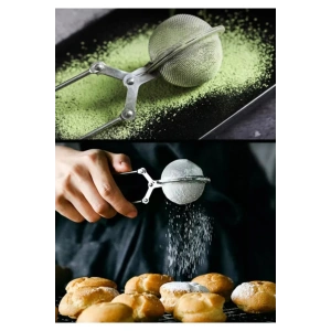 Pratik Paslanmaz Çelik Un Kakao Pudra Şekeri Eleği -Maşalı Bitki Çayı Demleme Süzgeci