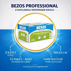 Professional Z Katlamalı Dispenser Havlu 2 Katlı %100 Selüloz 20x22 cm 12’li Koli