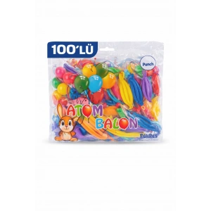 Renkli Atom Balon Punch Balon Lastik İpli Parti Balonu 100 ADET