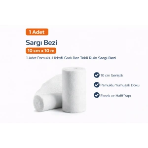 Sargı Bezi 10 cm x 10 m 1 Adet Pamuklu Hidrofil Gazlı Bez Tekli Rulo Sargı Bezi
