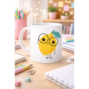 Sevimli Limon Tasarımlı Porselen Kupa MODEL 121 – Gözlüklü Tatlı Limon Figürlü Kahve & Çay Kupası