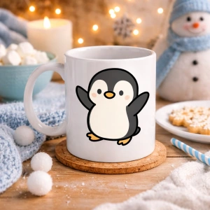 Sevimli Penguen Tasarımlı Porselen Kupa MODEL 106 – Kış Temalı Tatlı Kahve Kupası , Hediye Fikri