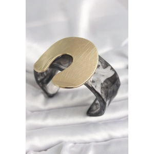 Siyah Mermer Desen Akrilik Plastik Gold Nal Model Plaka Vintage Kadın Bilezik