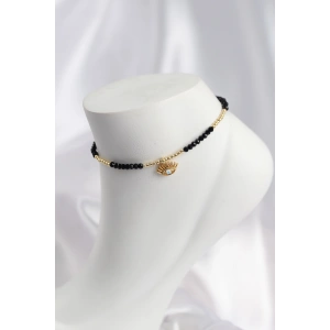 Siyah Renk Boncuklu Nazarlı Göz Figürlü Halhal