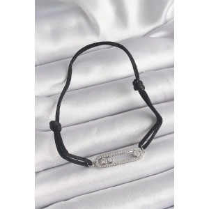 Siyah Renk İpli Asansör Zirkon Taşlı Gümüş Messika Model Kadın Bileklik