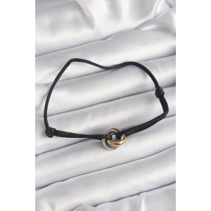 Siyah Renk İpli Asansörlü Mix Renk Çelik Halka Model Kadın Bileklik