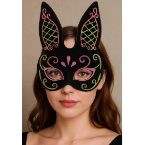 Siyah Renk Pembe Gold Simli Siyah Süet Kaplama Tavşan Maskesi 18x16 cm