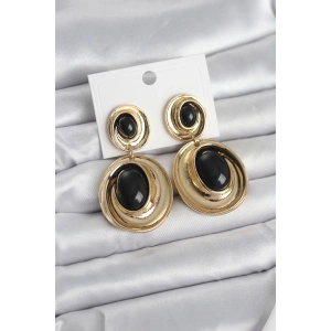 Siyah Sallantılı Damla Model Gold Renk Vintage Kadın Küpe