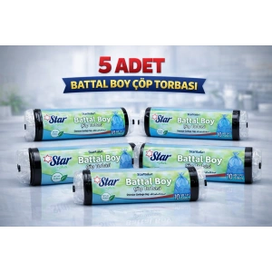 Star Plus Standart Battal Boy Çöp Torbası 75x90 cm 10lu Dayanıklı Büyük Boy Çöp Poşeti 5 Adet
