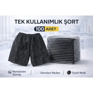 Tek Kullanımlık Şort 100 Adet Nonwoven Kumaş Siyah Standart Beden