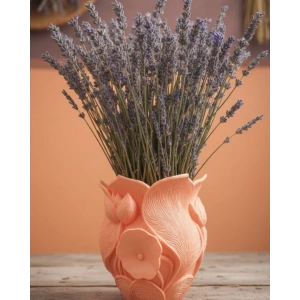 Turuncu Çiçek Desenli 3D Dekoratif Vazo Modern Masaüstü Aksesuar