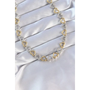 Vip Seri Pirinç Çift Renk Zirkon Taşlı İçi Boş Kalp Tasarımlı Kolye