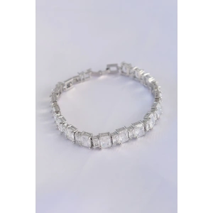 Vip Seri Pirinç Zirkon Taşlı Gümüş Renk Baget Su Yolu Model Bileklik