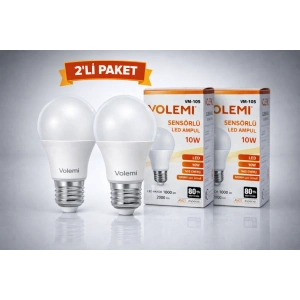 Volemi VM-10S Sensörlü LED Ampul 10W 2000 Lümen E27 Duy 50000 Saat Ömür Enerji Tasarruflu Beyaz Işık 2 Adet