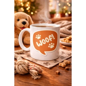 Woof! Köpek Temalı Porselen Kupa Model 54 – Sevimli Patili Tasarım, Kahve & Çay Kupası, Hayvanseverlere Özel Hediye