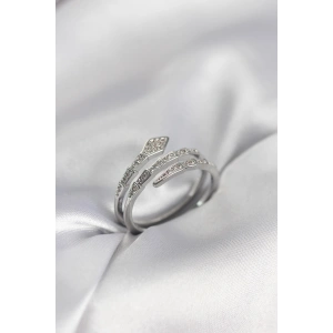 Yılan Model Gümüş Renk Zirkon Taşlı Kadın Yüzük