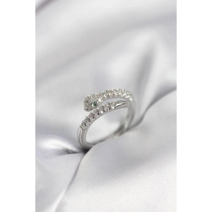 Yılan Model Gümüş Renk Zirkon Taşlı Kadın Yüzük