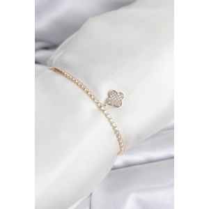 Yonca Model Zirkon Taşlı Gold Renk Asansörlü Su Yolu Bileklik