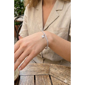 Yonca Model Zirkon Taşlı Gümüş Renk Asansörlü Su Yolu Bileklik