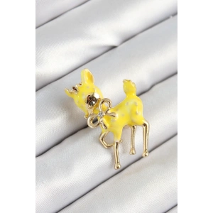 Zirkon Taşlı Fiyonk Detaylı 3D Sarı Ceylan Figürlü Gold Renk Kadın Broş