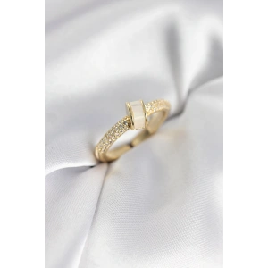 Zirkon Taşlı Sedefli Gold Renk Kadın Yüzük