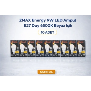 ZMAX Energy 9W LED Ampul E27 Duy 6500K Beyaz Işık 720 Lümen 60W Eşdeğer Enerji Tasarruflu 10 Adet