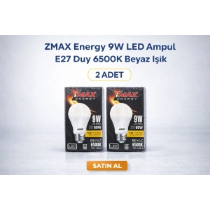 ZMAX Energy 9W LED Ampul E27 Duy 6500K Beyaz Işık 720 Lümen 60W Eşdeğer Enerji Tasarruflu 2 Adet