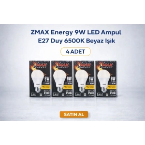 ZMAX Energy 9W LED Ampul E27 Duy 6500K Beyaz Işık 720 Lümen 60W Eşdeğer Enerji Tasarruflu 4 Adet