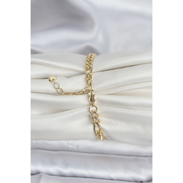 14K Gold Renk Kaplama Lazerli Zincir Model CM Kadın Bileklik - TJ-BB8136