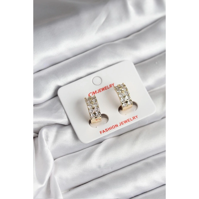 14K Gold Renk Kaplama Zirkon Taşlı CM Kadın Küpe - TJ-BKP11419