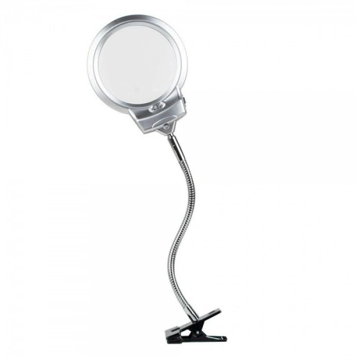 2.5 X 130 MM 5X24 MM LED Aydınlatmalı Büyüteç Masa üstü Metal Hortum Mandallı MG15124-C