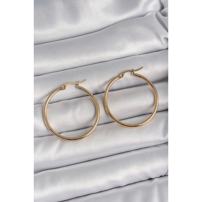 316 Çelik Gold Renk 33 mm Kadın Halka Model Kadın Küpe - TJ-BKP10509