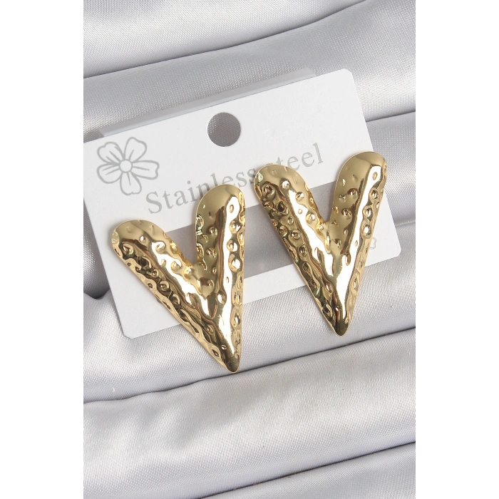 316 Çelik Gold Renk İşlemeli Kalp Model Kadın Küpe - TJ-BKP10523