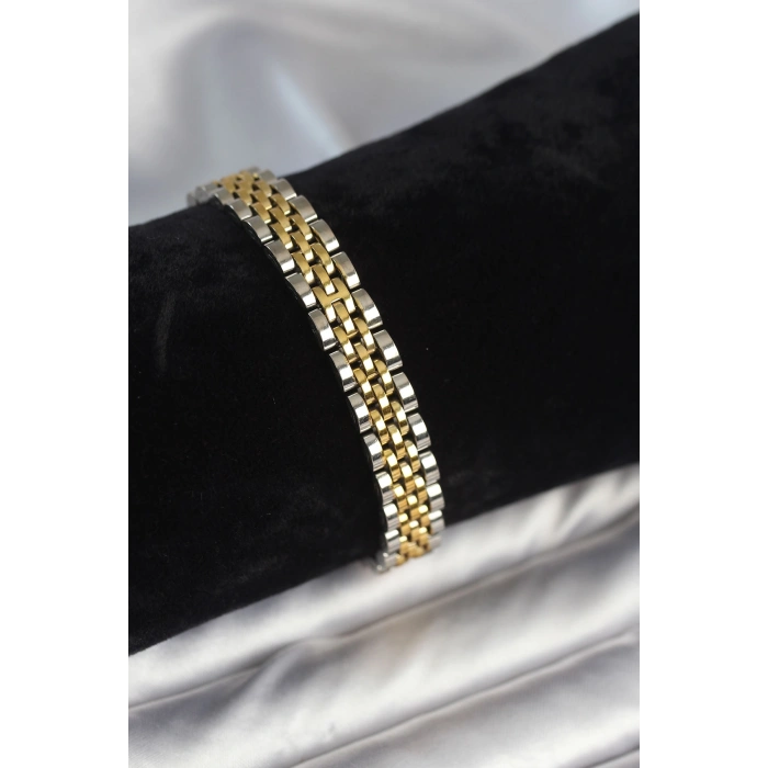 316L Çelik 9 mm Kalınlıkta Gold ve Gümüş Renkli Erkek Bileklik - TJ-EB3772